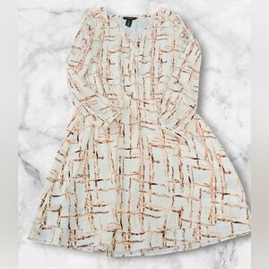 White House Black Market Cream and Brown Long Sleeve Dress